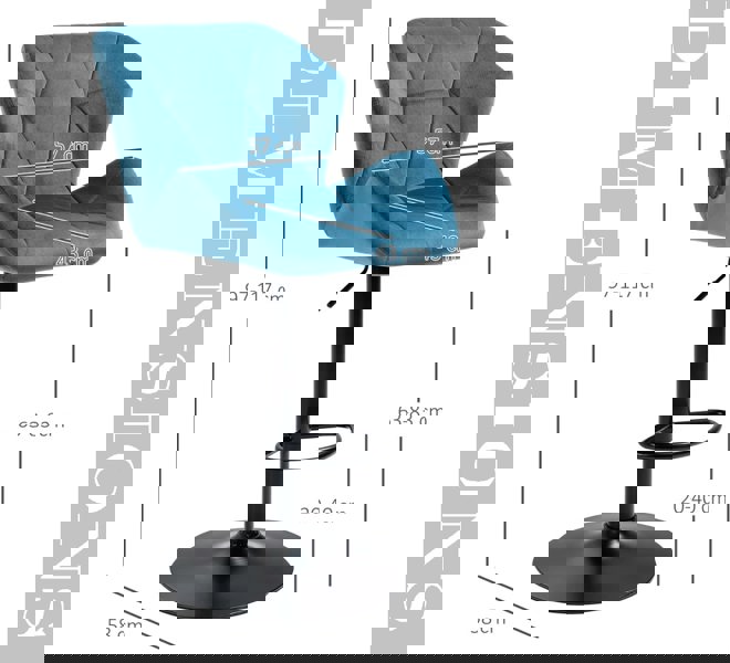 Modcraft Set of 2 Blue Velvet Bar Stools Adjustable Swivel Breakfast Chairs with Footrest & Metal Base