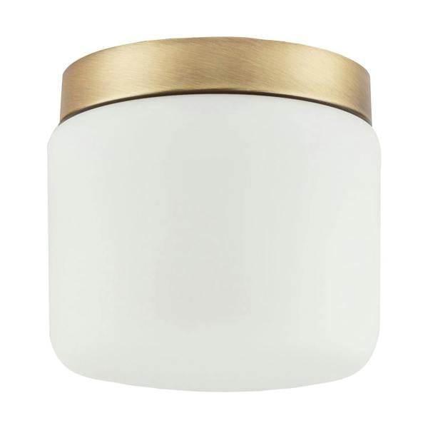 Modern Bathroom LED Ceiling Light in Antique Brass with Glass Shade Image 1