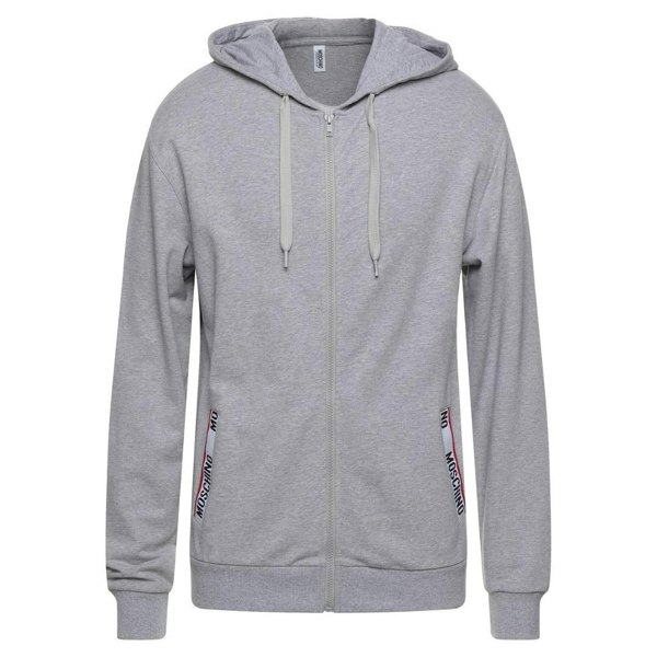 Moschino Brand Taped Pockets Zip Hoodie - Grey