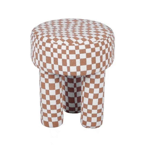 Furniture Edit Claire Brown Checkered Boucle Stool