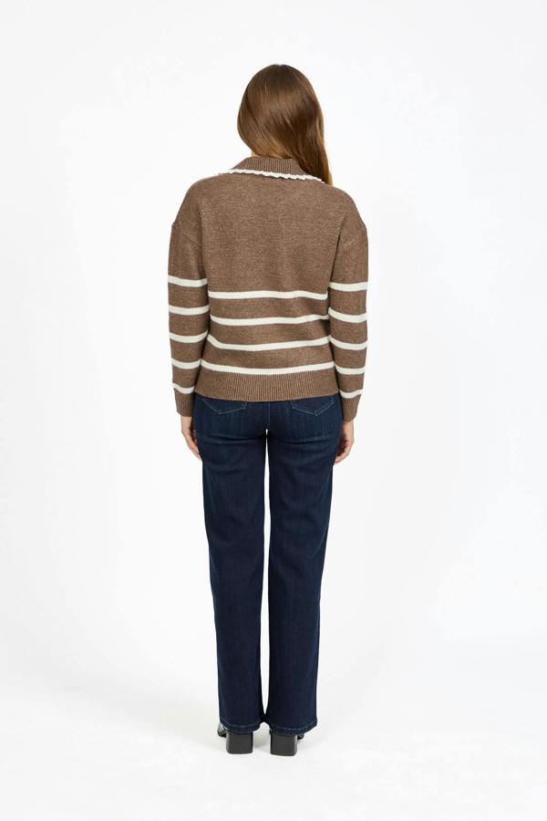 Mudflower Crochet Trim Collared Stripe Knit Jumper