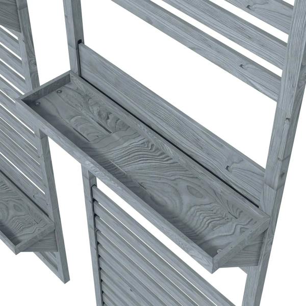 Grey slatted wall plant stand shelf unit with open trellis back