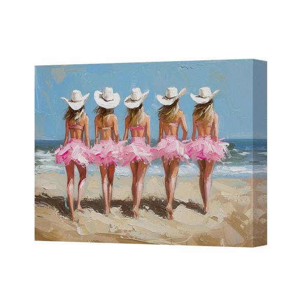 Benjamin Tate Design Beach Scene Canvas Art Print Five Women In Pink Tutus With Hats