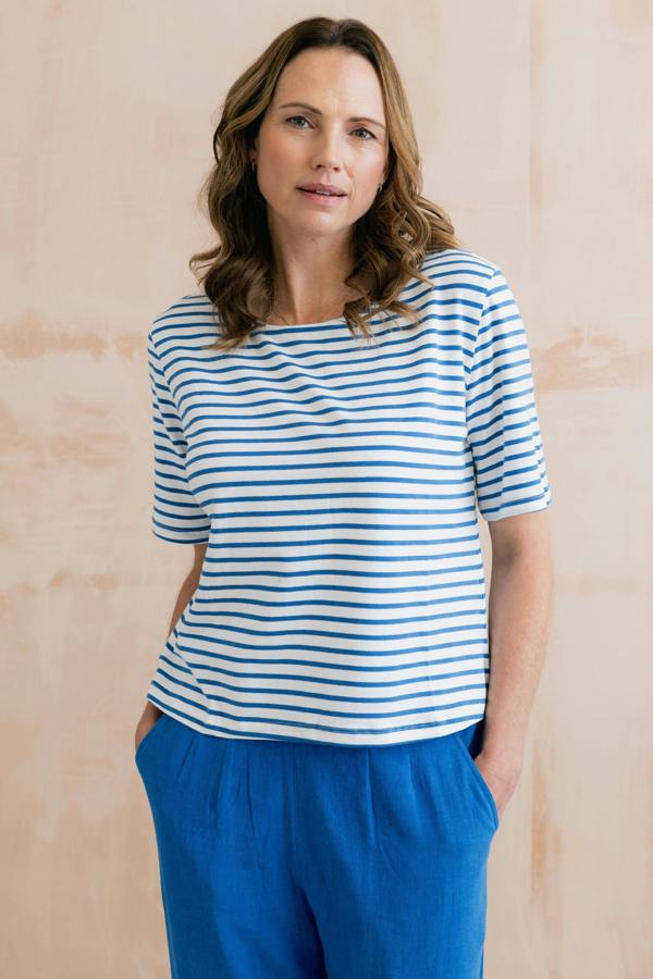 Lily & Me Kite Boxy Stripe T-Shirt Cobalt