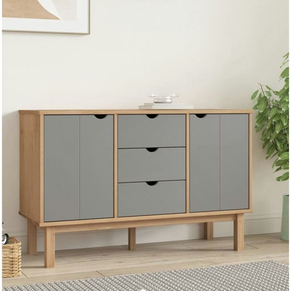 Berkfield Sideboard OTTA Brown and Grey 113.5x43x73 cm Solid Wood Pine