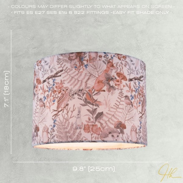 Autumnal Linen Lamp Shade with Woodland Creatures Owls Birds Badgers Image 6