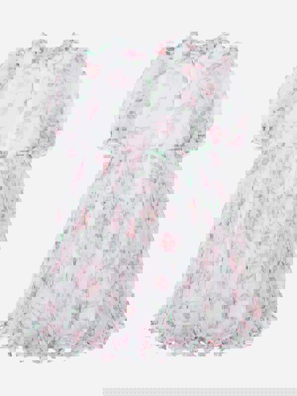 Mama Luma Girls Organza Ruffle Rose Dress in White