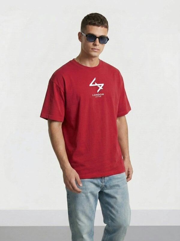 London Attitude Japanese inspired Oversized Heavyweight Cotton T-Shirt - Red