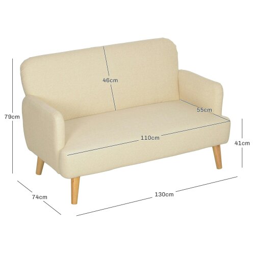 Wyld Haus Zipato Velvet Cream Compact 2 Seater Sofa With Extra Thick Padding And Wooden Legs