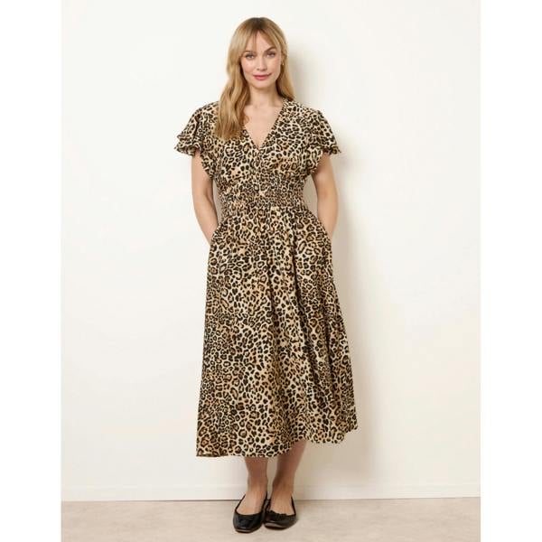 Blue Vanilla Animal Double Frill Shirred Waist Midi Dress