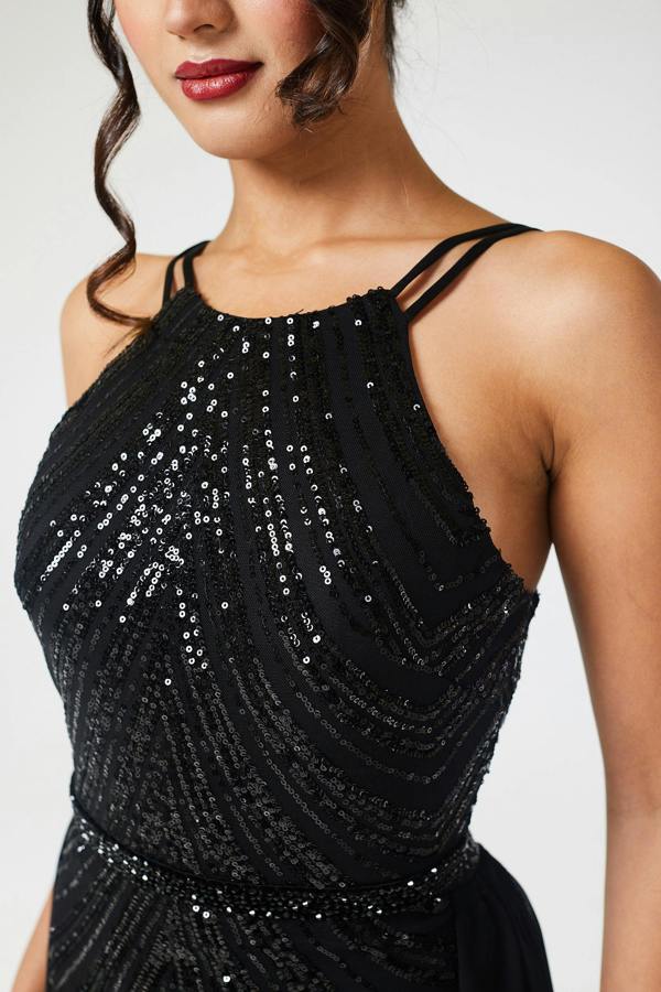 LuvForever Shia - Black Sequin Maxi Dress