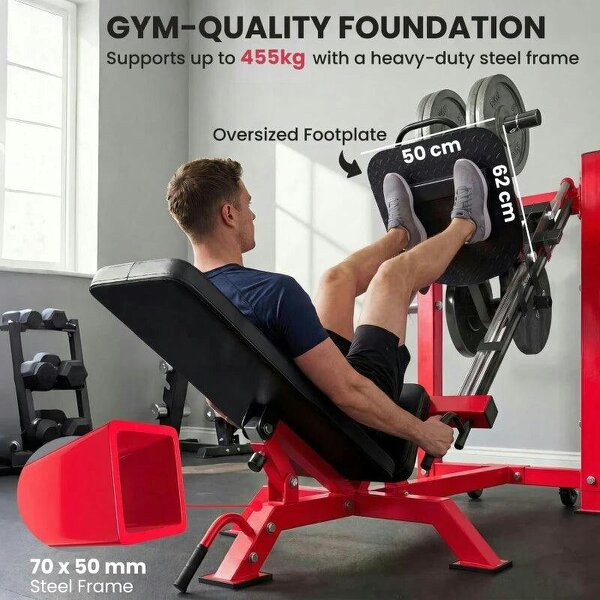 Leg Press Machine with Wheels and Calf Block, Adjustable Squat Machine for Home Gym, 455KG Capacity