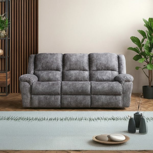 Furnishings For Less Galaxy Plush Velvet Grey Electric Reclining 3 Seater Sofa
