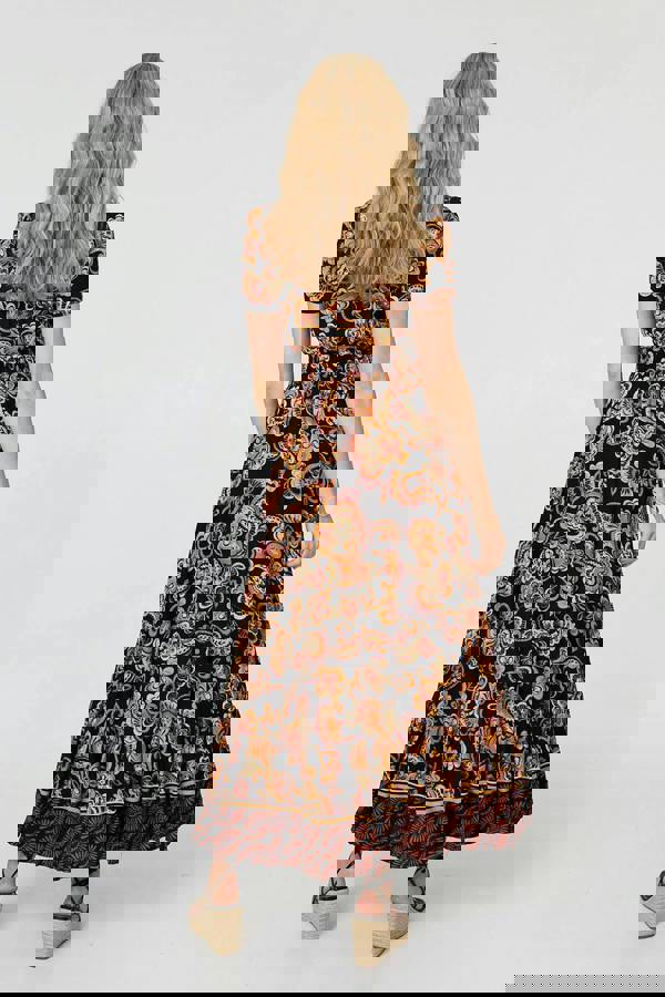 Black | Paisley Short Sleeve Maxi Dress
