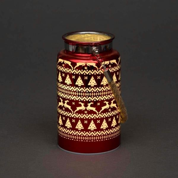 16cm Christmas Skandi Design Decorated Jar Table Lantern with Warm White LED Lights image 1
