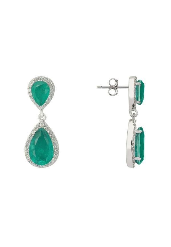 Latelita Odette Teardrop Colombian Emerald Earrings Silver