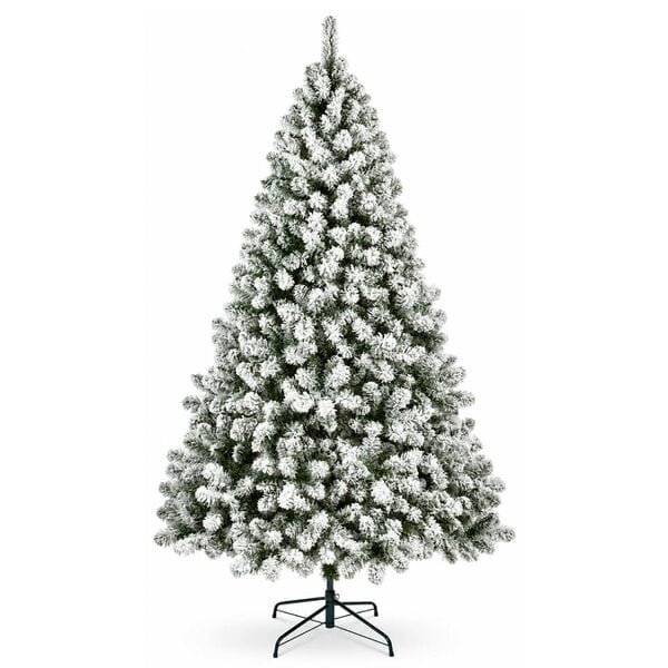 Flocked Woodcote Spruce Christmas Tree 2.4m – Snow Effect Tree with 1296 Tips, Hinged Branches & Metal Stand