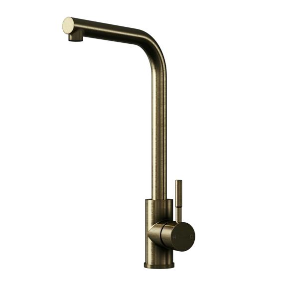 Flode Mjörn | Single Lever Kitchen Sink Mixer Tap with Swivel Spout | L Neck Design | Antique Brass Finish