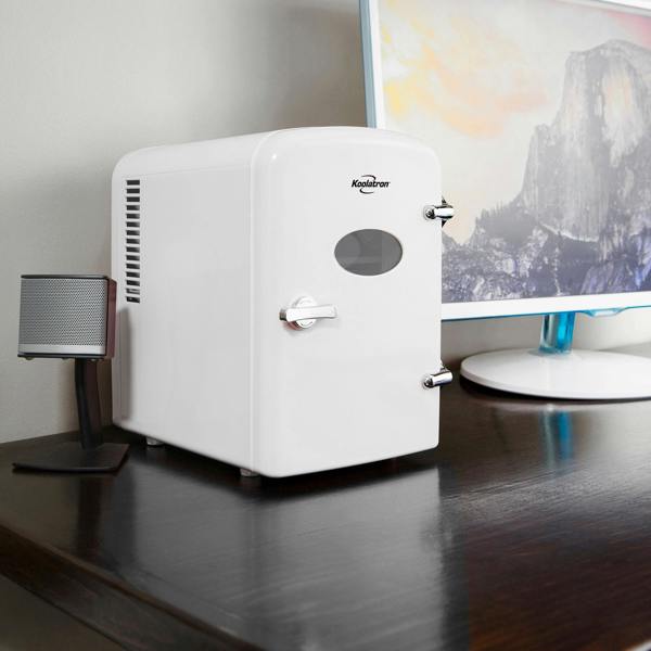 Koolatron 4L Mini Fridge For Bedrooms 6 Can Table Top 12V Portable Cooler Skincare White