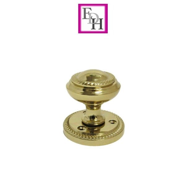 EDH Door Hardware Brass Plated Round Door Knob Set Including Tubular Latch - Georgian Style Sprung Internal & External Door Knobs