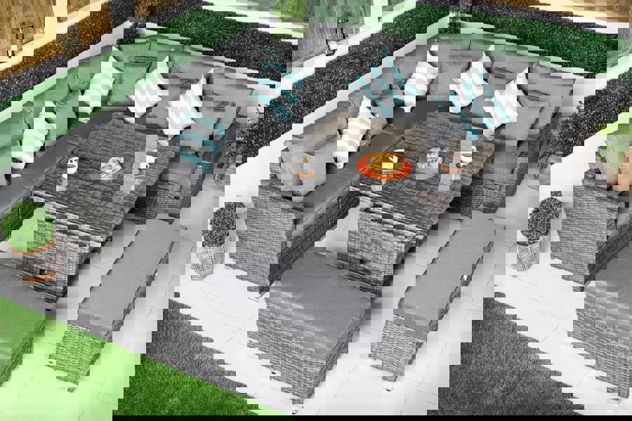 Giardino Santorini 5 Seat Modular Corner Sofa Rattan Garden Furniture Set Outdoor Height Adjustable Coffee Table + 2 x benches