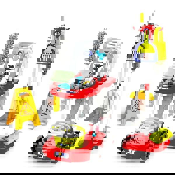 deAO Toys Kids Cleaning Trolley Play Set Cleaning Kit Role Play Housekeeping Set with Broom, Mop, and More, Perfect Educational Gift