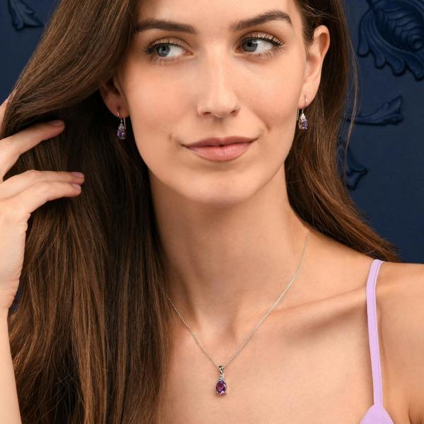 namana 925 Sterling Silver Oval Shaped Amethyst Pendant Necklace