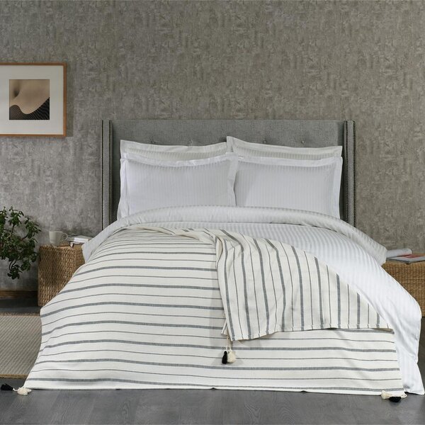 Cotton and Olive Tessa Cotton Tasselled Throw Blanket, Off-White | SECONDS