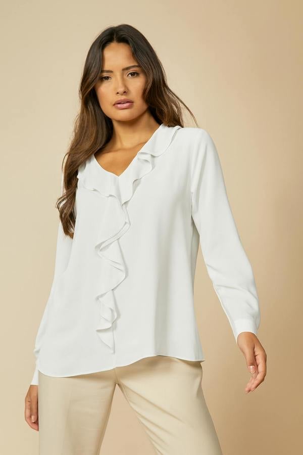 Hoxton Gal Oversized Top with Frilled Front in White
