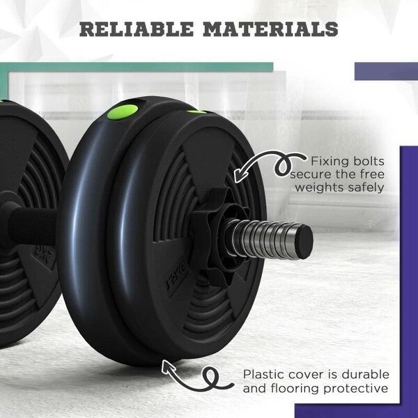 Adjustable Weight Barbell & Dumbbells Set Free Weights Strength Muscle Exercise Home Gym Training, Black and Green