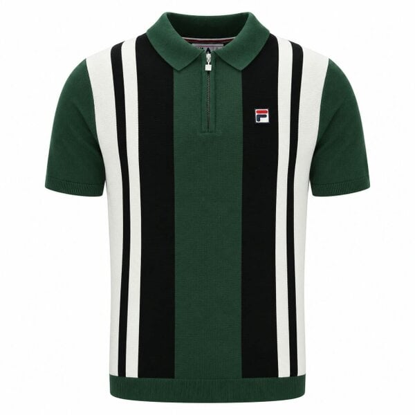 Fila Lazar Knitted Colour Block Zip Polo Shirt Pine Needle/Black/Gardenia
