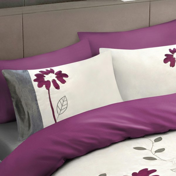 Intimates Elegant Floral Embroidery Embellished Duvet Cover & Pillowcase Set, Multi-Coloured Luxury Style Bedding Set