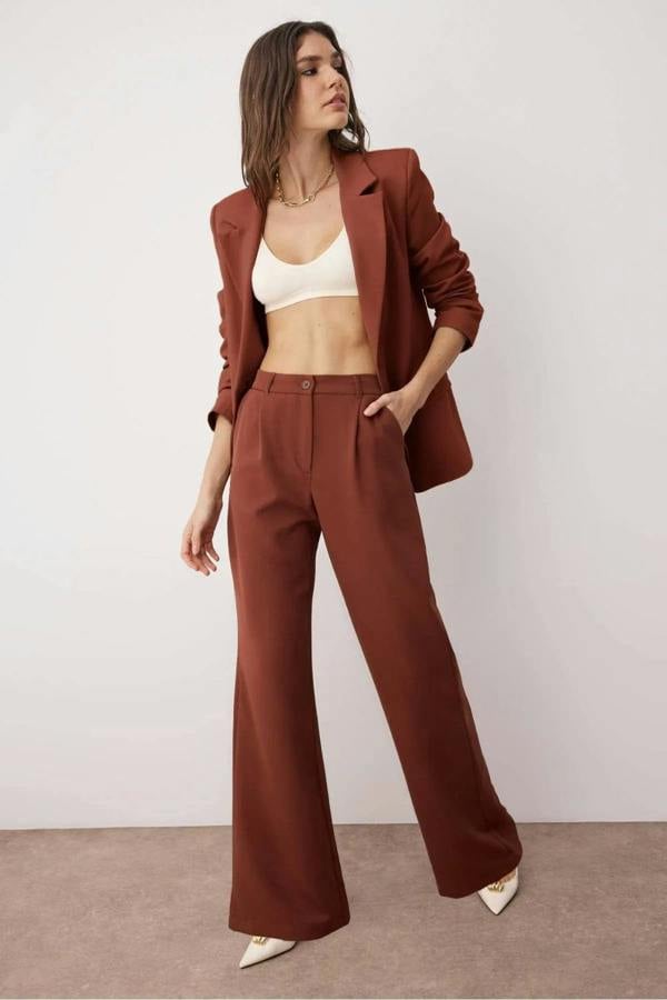 Hoxton Gal High-Waist Wide-Leg Pleated Woven Trousers