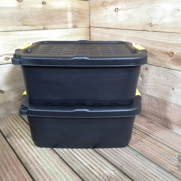 Samuel Alexander 2 x 24L Heavy Duty Storage Boxes, Sturdy, Lockable, Stackable and Nestable Design Storage Chests with Clips in Black