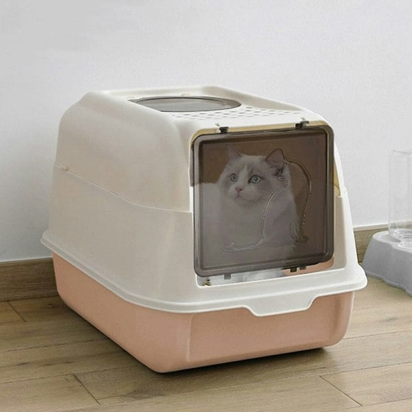 Large Hooded Top Entry Cat Litter Box with Scoop Living and Home
