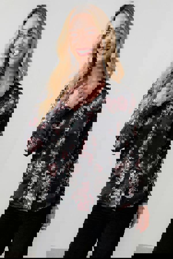 Lily & Me Kit Ruffle Satin Blouse Black