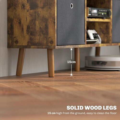Wyld Haus Dilo 110cm Wooden Rustic Brown TV Storage Cabinet With Fabric Fold Down Drawers For Screens Up To 50 Inches