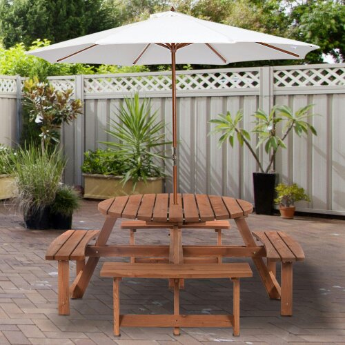 Wyld Haus Bataba Brown Fir Wood 8 Seater Outdoor Picnic Table Set
