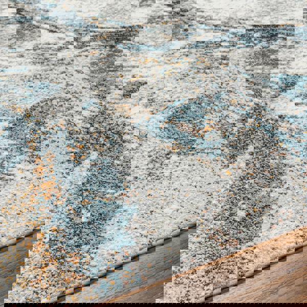 Livabliss San Francisco-Abstract Blue Grey Yellow Modern Marble Rug
