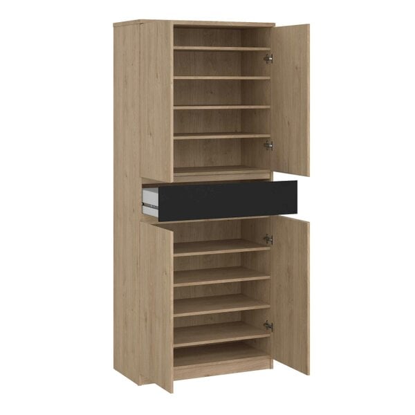 Wyld Haus Budapest Black and Natural Oak Effect Wood Shoe Cabinet 4 Doors 1 Drawer