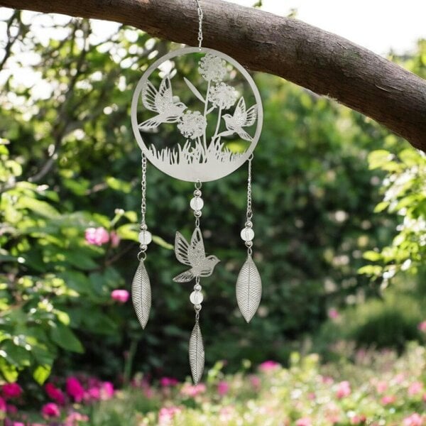 EDH Door Hardware Bird Stainless Steel Hanging Dreamcatcher – 59cm x 18cm | Elegant Metal Wind Spinner for Indoor & Outdoor Décor