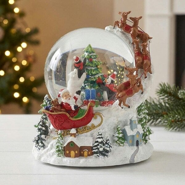 Garden Greatness Musical Santa Flying Sleigh Snowglobe