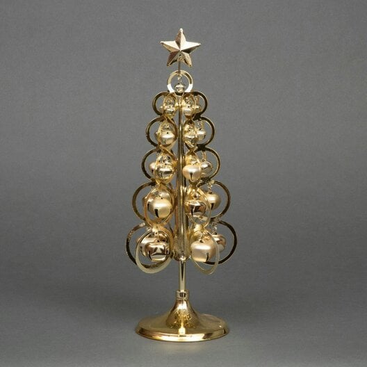 Shatchi 35cm Table Top Gold Christmas Tree Decorated with Bells, Rings and Star