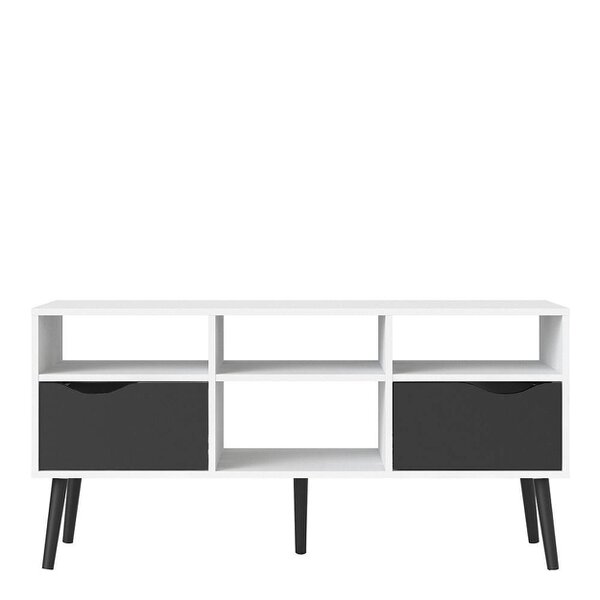 Wyld Haus Sapporo White and Matt Black Wide TV Unit 2 Drawers 4 Shelves