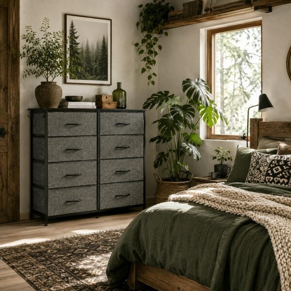 Wyld Haus Babara Fabric And Metal Charcoal Grey 10 Drawer Storage Chest