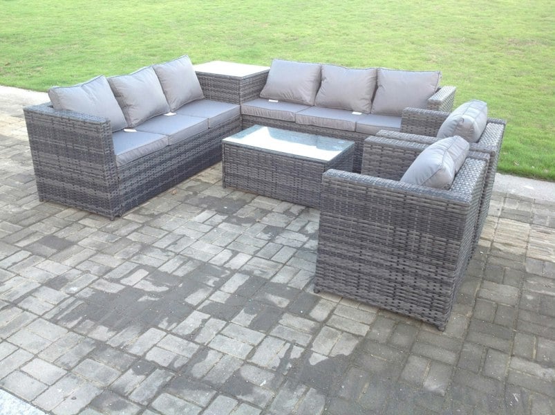 Fimous 8 Seater PE Wicker Outdoor Rattan Garden Furniture Sets Lounge Chair 2 Coffee Table