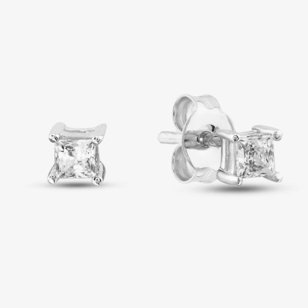 T. H. Baker Silver Princess Cut Cubic Zirconia Stud Earrings ZQE00057