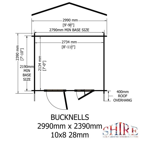 Shire 10x8 bucknells log cabin 28mm Cladding