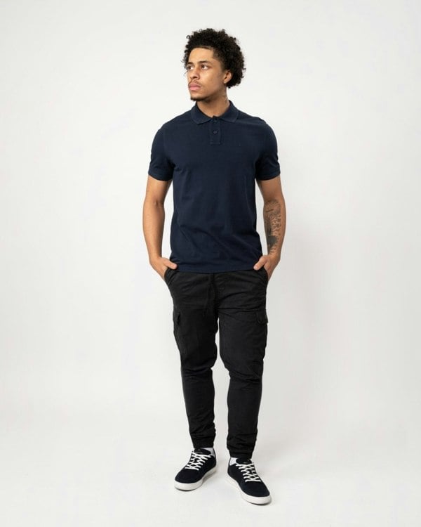 BOSS Orange Prime Mens Cotton-Piqué Polo Shirt with Logo Print NOS - Dark Blue 404 - CHO - Designer Mens Short Sleeve Polo Shirts