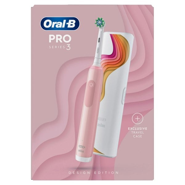 Oral-B Pro 3 3500 Pink Electric Toothbrush with Riso Art Travel Case